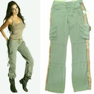 $228~ Da-Nang Surplus Cargo Pants SideStripe Khaki 100% Washable Silk - XXS-XS